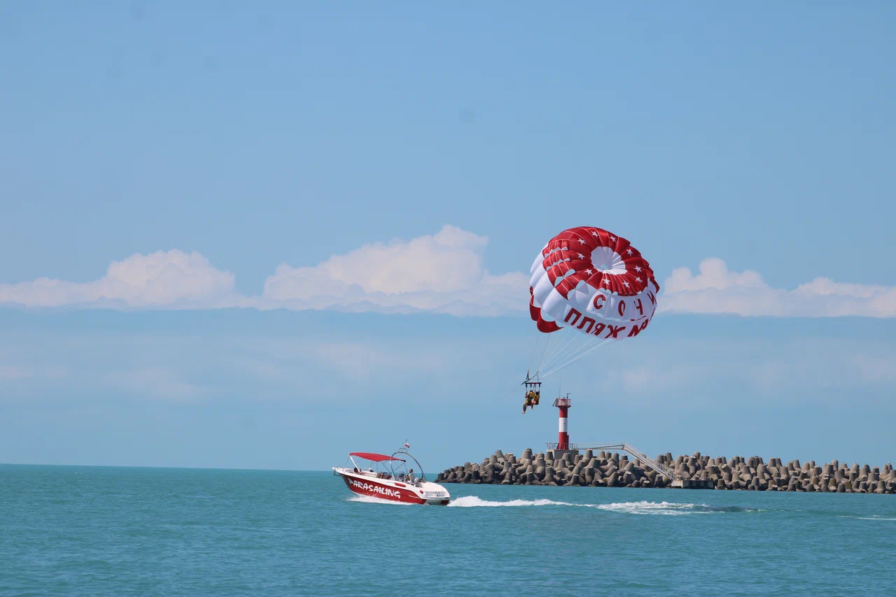 Полет на парашюте вдвоем - взлет